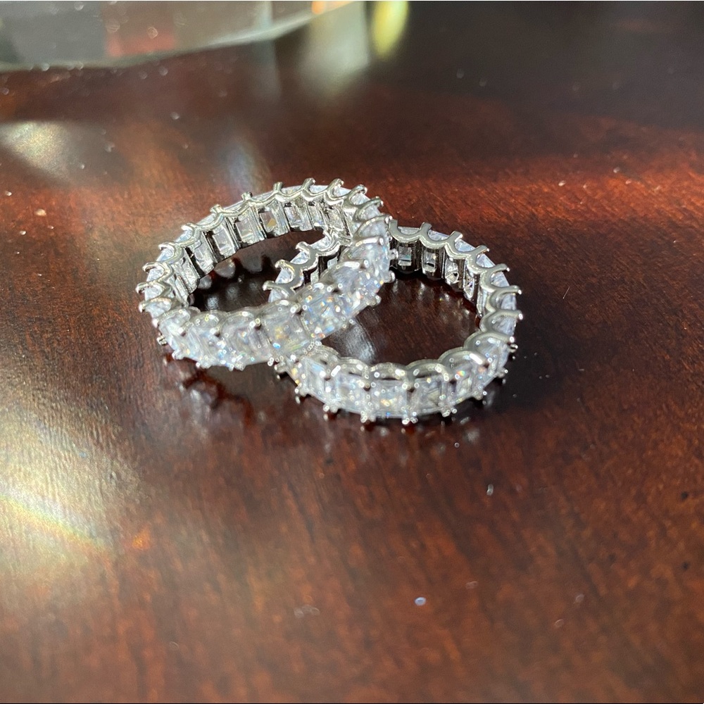 White sapphire (Emerald Cut)  stackable eternity bands